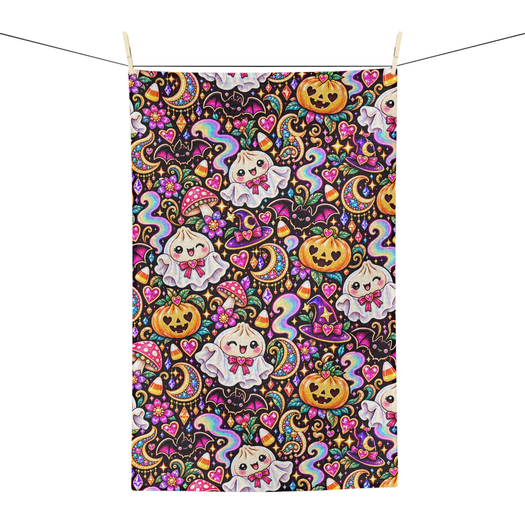 Halloween Kawaii Ghost & Jack-O'-Lantern  Dumpling Microfiber Tea Towel