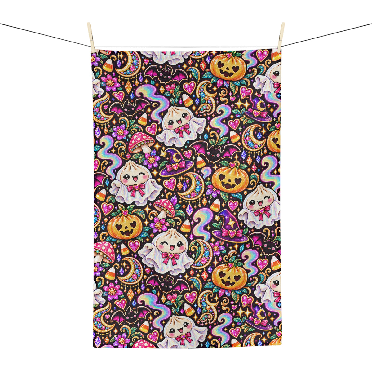 Halloween Kawaii Ghost & Jack-O'-Lantern  Dumpling Microfiber Tea Towel