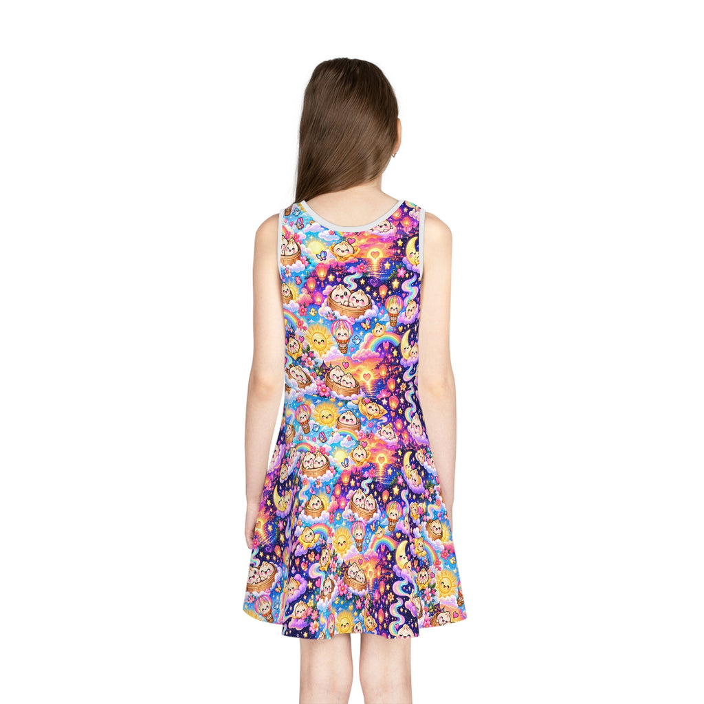 Girls' Sundress — Colorful Dumpling Kawaii Space & Rainbow Print AOP Dress