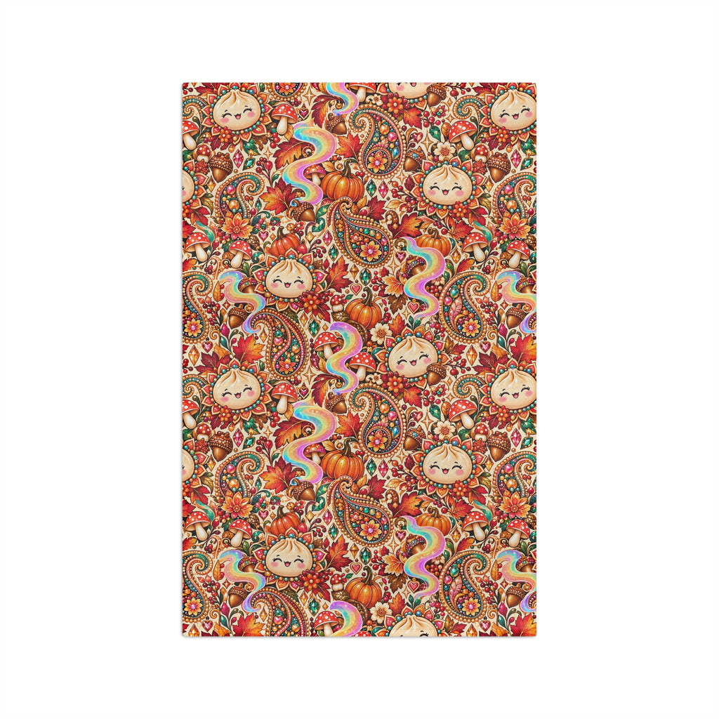 Autumn Paisley Pumpkin Dumpling Tea Towel — Whimsical Fall Microfiber Kitchen Towel