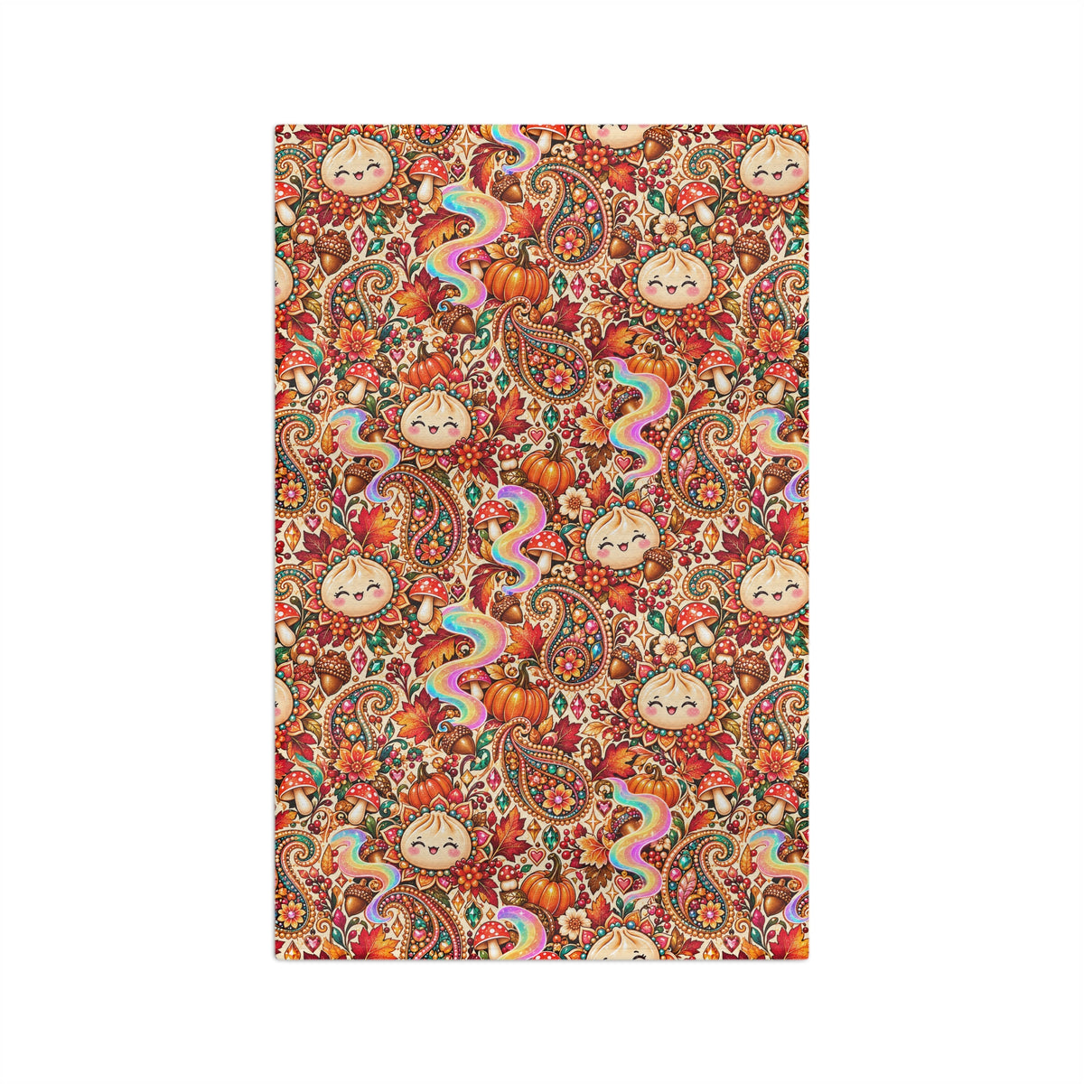 Autumn Paisley Pumpkin Dumpling Tea Towel — Whimsical Fall Microfiber Kitchen Towel