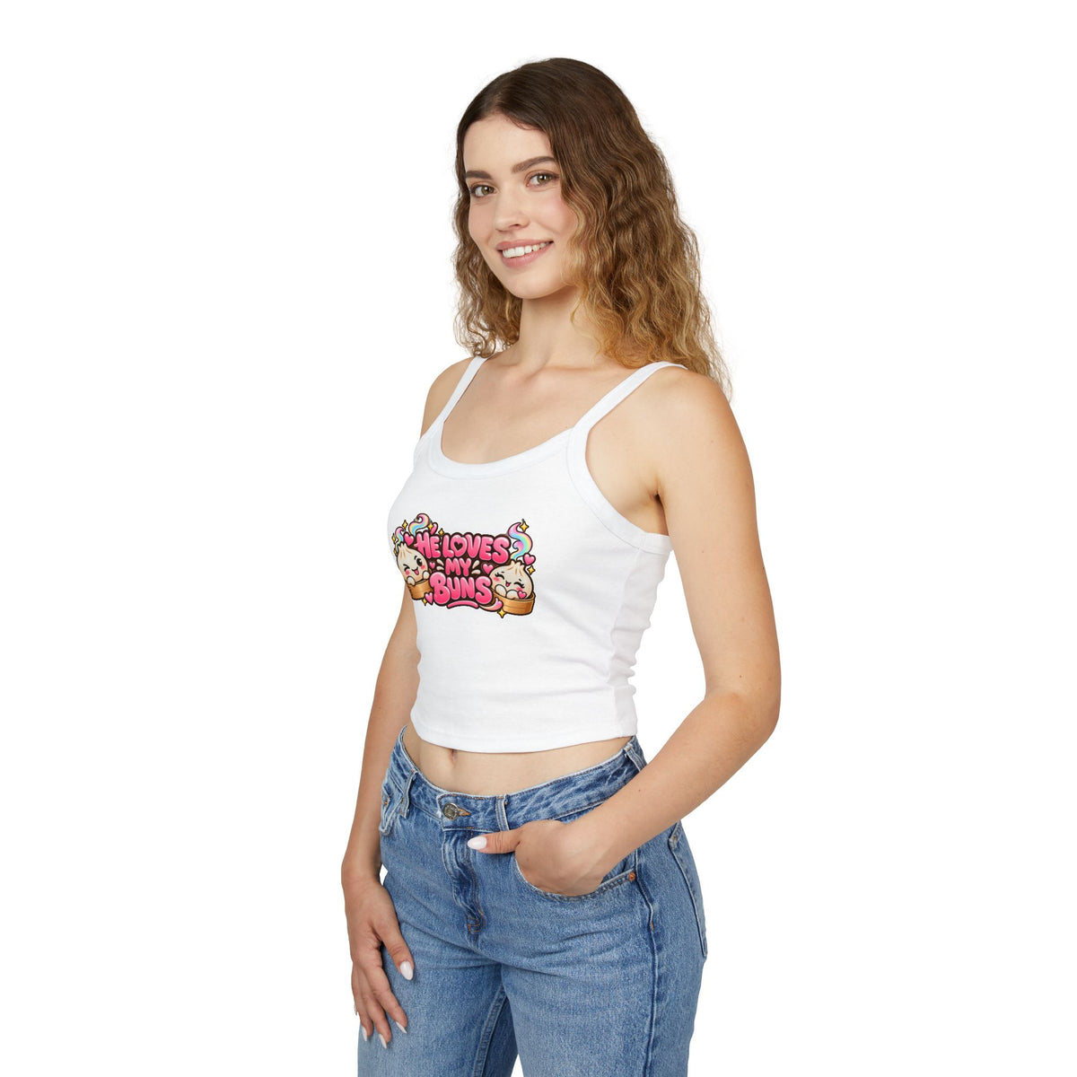 He Loves My Buns Spaghetti Tank — Kawaii Couple Graphic