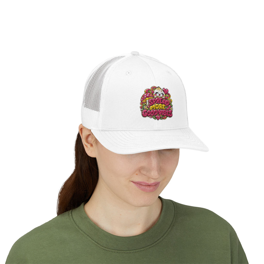 Spread More Good Vibes Snapback Trucker Cap — Sparkle Dumpling Patch Hat