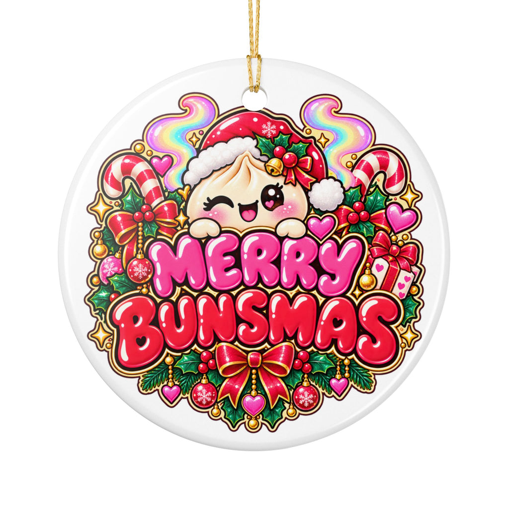 Merry Bunsmas Ceramic Ornament — Kawaii Dumpling Christmas Decor