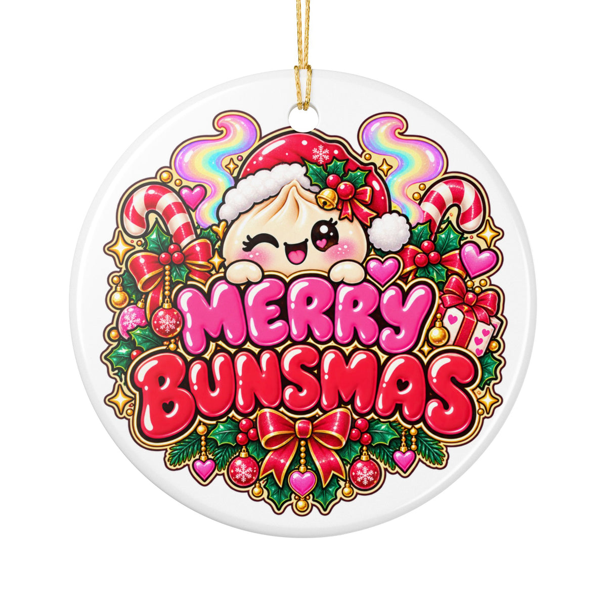 Merry Bunsmas Ceramic Ornament — Kawaii Dumpling Christmas Decor