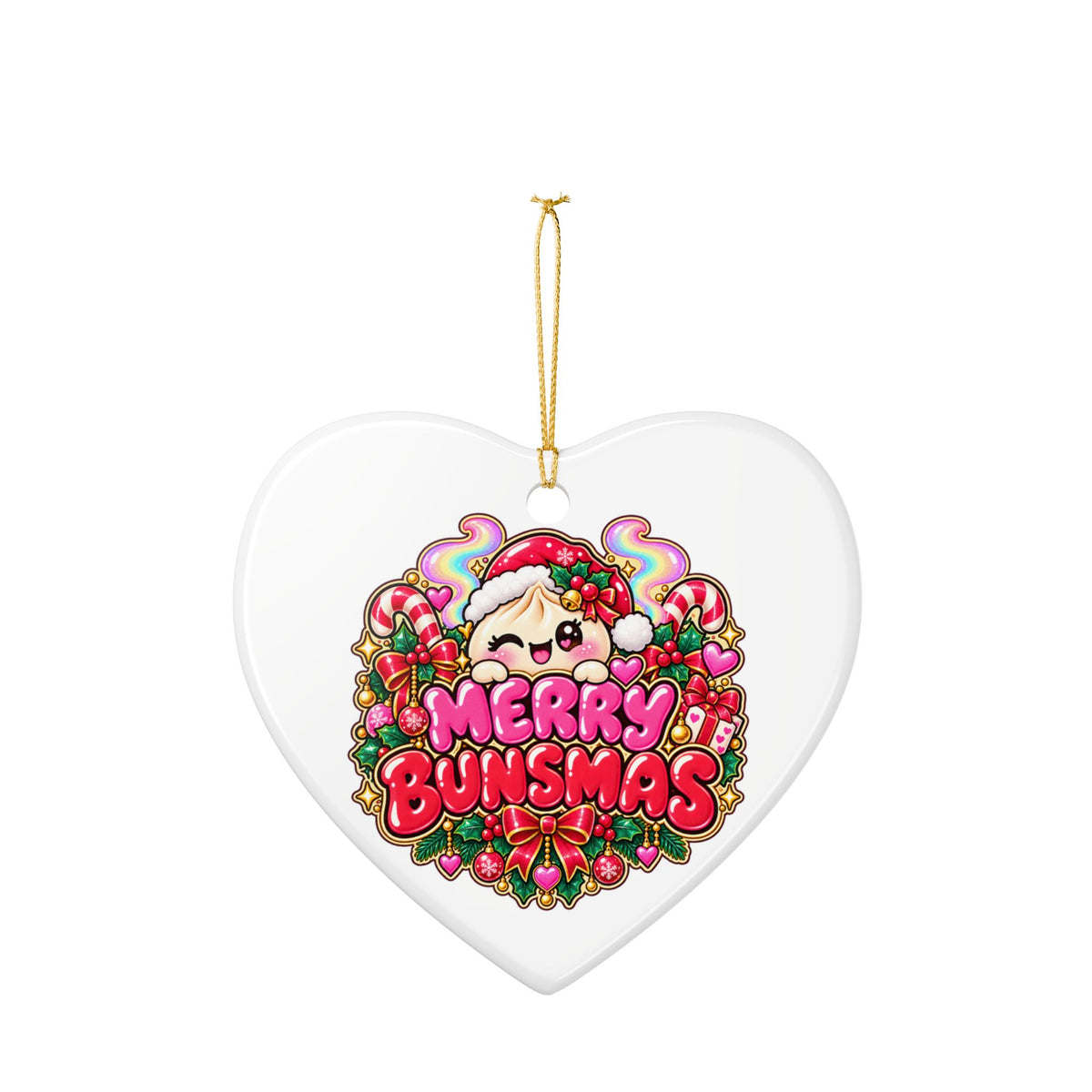 Merry Bunsmas Ceramic Ornament — Kawaii Dumpling Christmas Decor