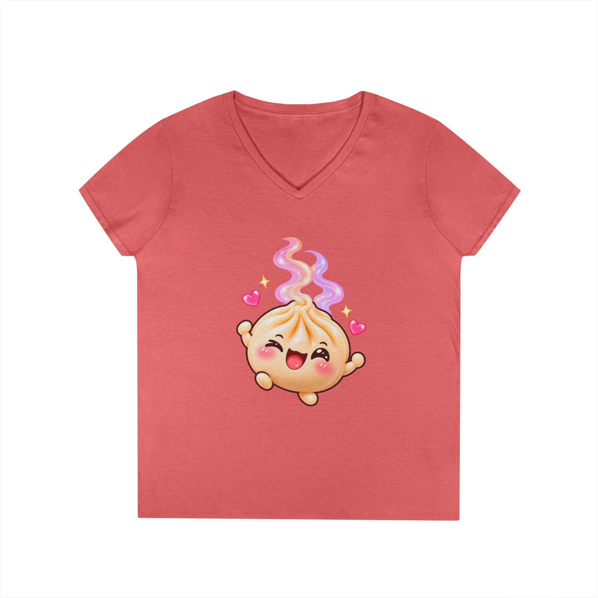 Dim Sum Bun V-Neck Tee — 'Wanton Dim Sum Buns' Cute Kawaii Food Shirt