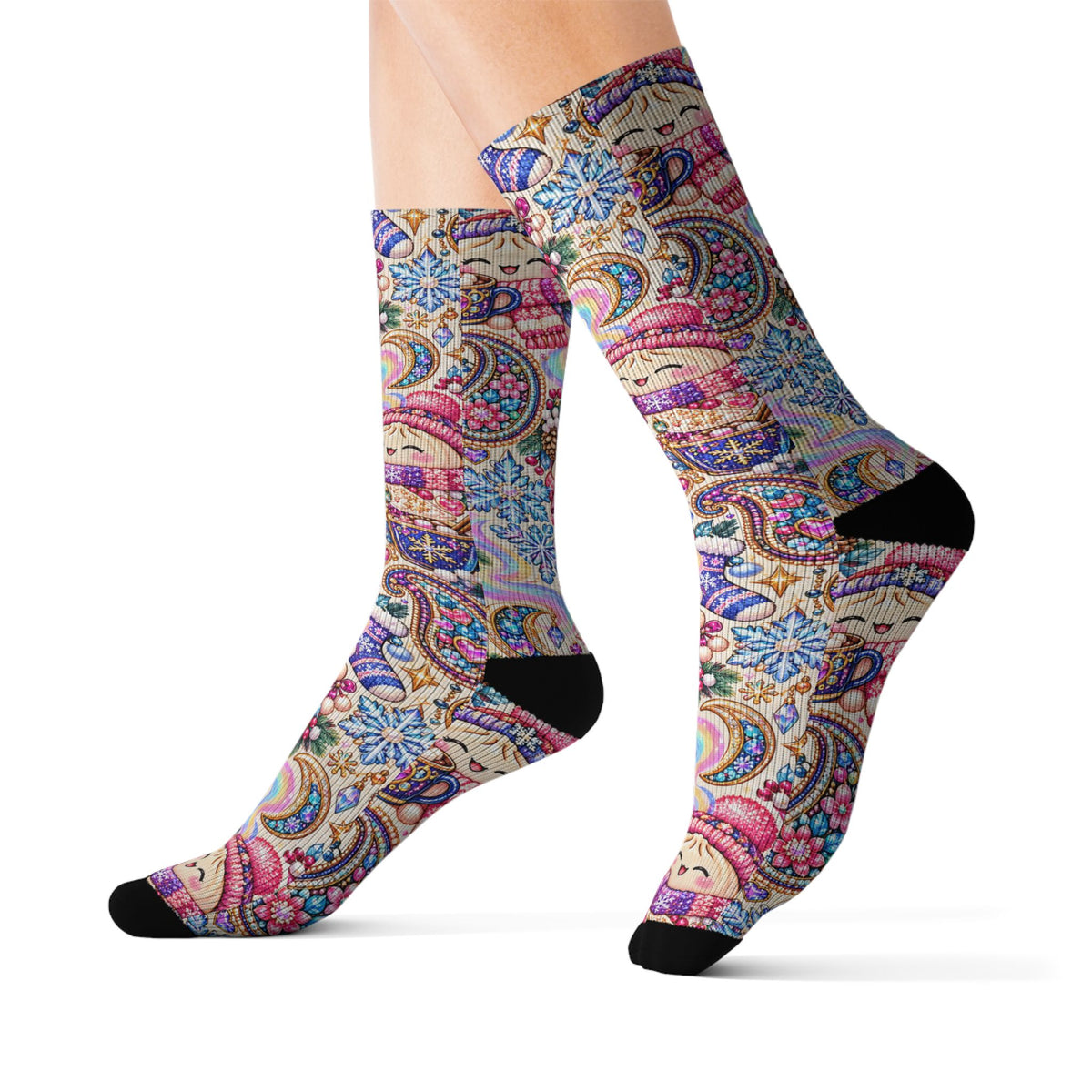 Cozy Buns Club Crew Socks — Psychedelic Dumpling Paisley