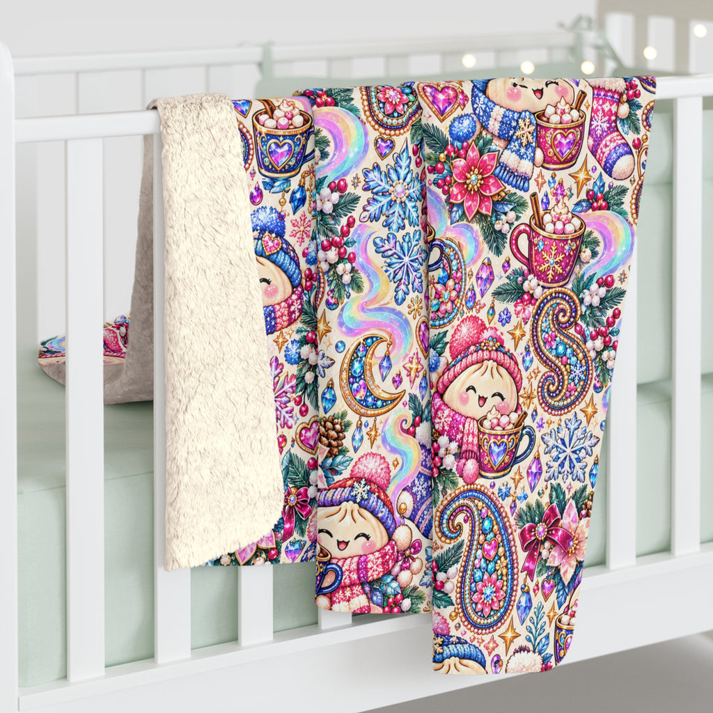 Floral Paisley Dumplings Sherpa Blanket — Cozy Plush Throw for Kids & Adults