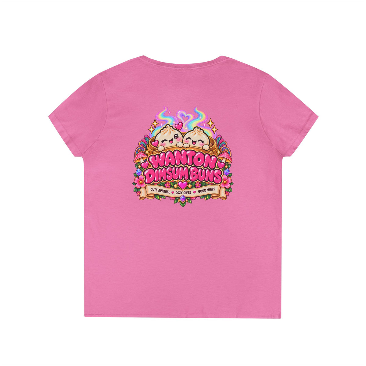 Dim Sum Bun V-Neck Tee — 'Wanton Dim Sum Buns' Cute Kawaii Food Shirt