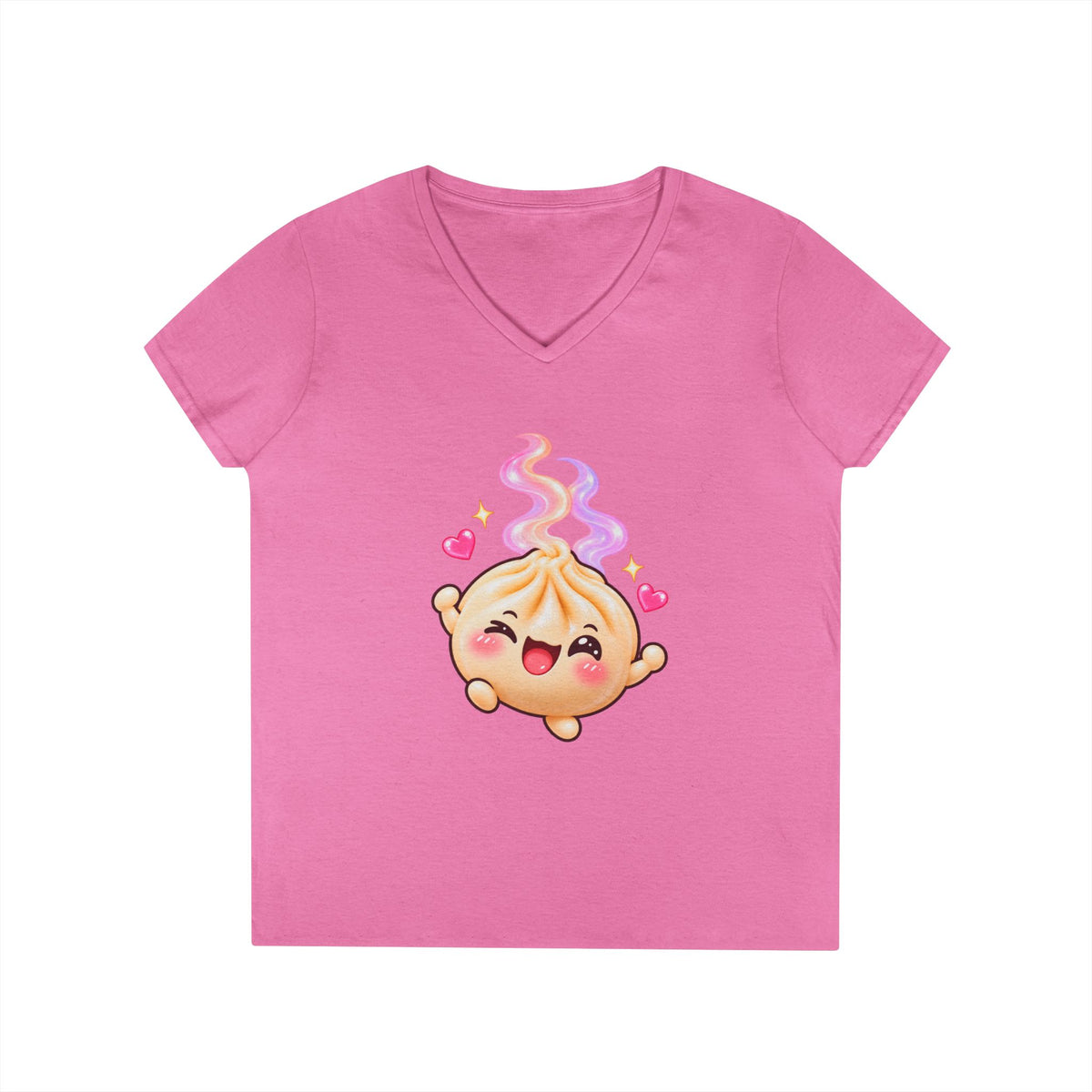 Dim Sum Bun V-Neck Tee — 'Wanton Dim Sum Buns' Cute Kawaii Food Shirt