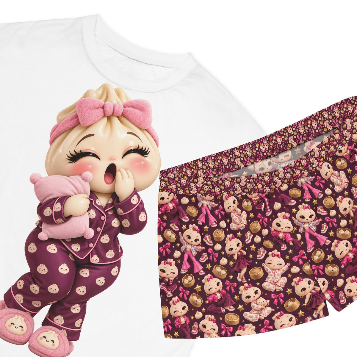 Women's Short Pajama Set - Steamy & Dreamy Cute Dimsum Sleepwear