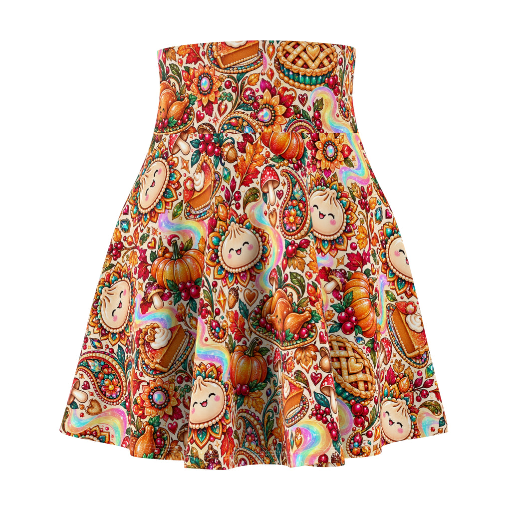Stuffed Buns Thanksgiving Skater Skirt — Pumpkin Pie Dumpling Print