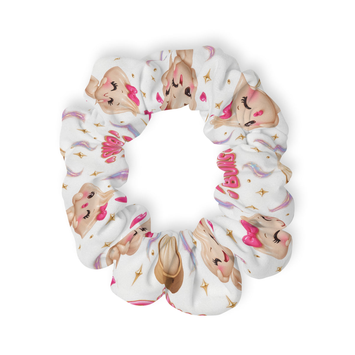 Dimsum Buns Scrunchie — Cute Heart Pattern Hair Accessory