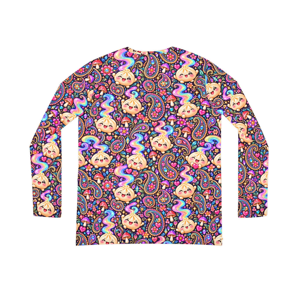 Wanton Dimsum Buns Paisley V-Neck Long Sleeve — Psychedelic Dumpling Print