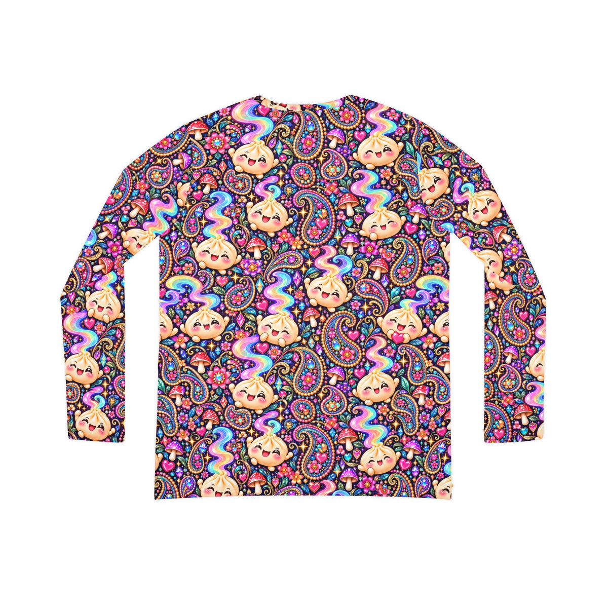 Wanton Dimsum Buns Paisley V-Neck Long Sleeve — Psychedelic Dumpling Print