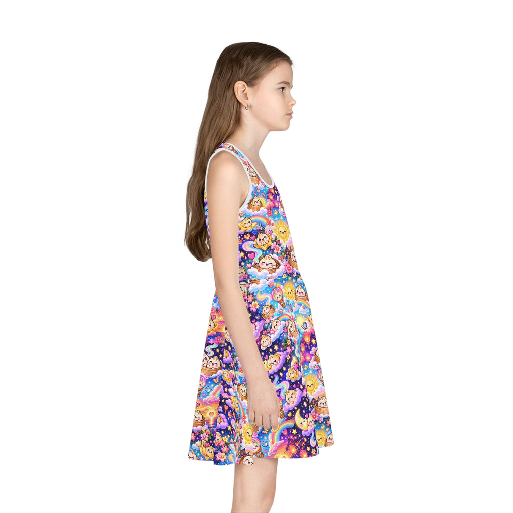 Girls' Sundress — Colorful Dumpling Kawaii Space & Rainbow Print AOP Dress