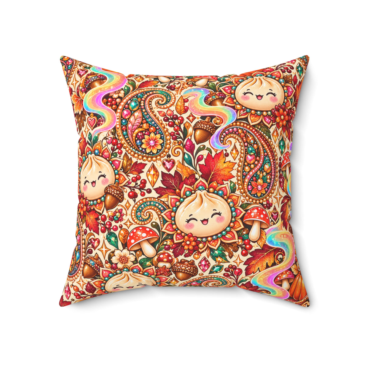 Stuffed Buns Fall Pillow — Pumpkin Dumpling Paisley