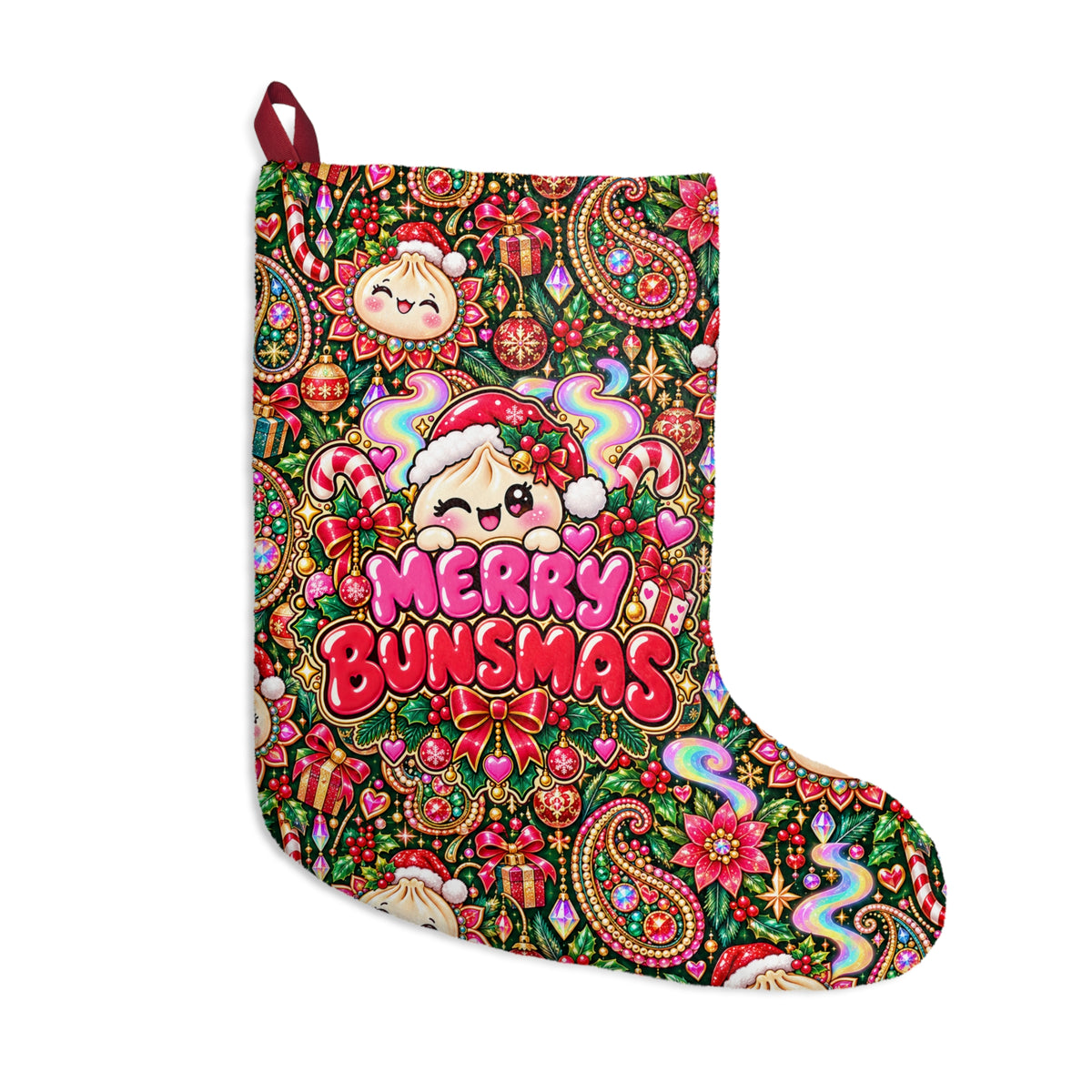 Merry Bunsmas Christmas Stocking — Cute Dumpling Santa Holiday Decor