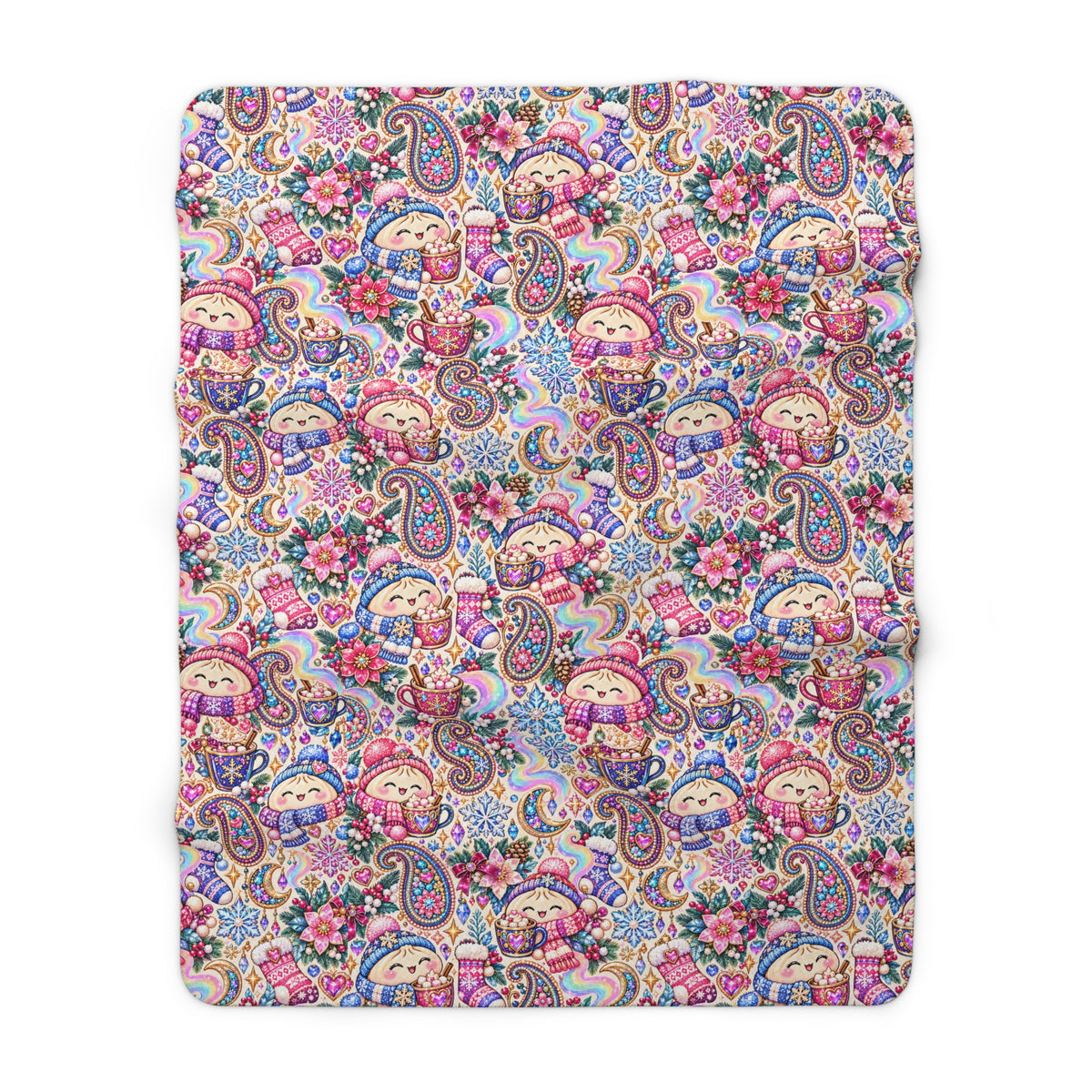 Floral Paisley Dumplings Sherpa Blanket — Cozy Plush Throw for Kids & Adults