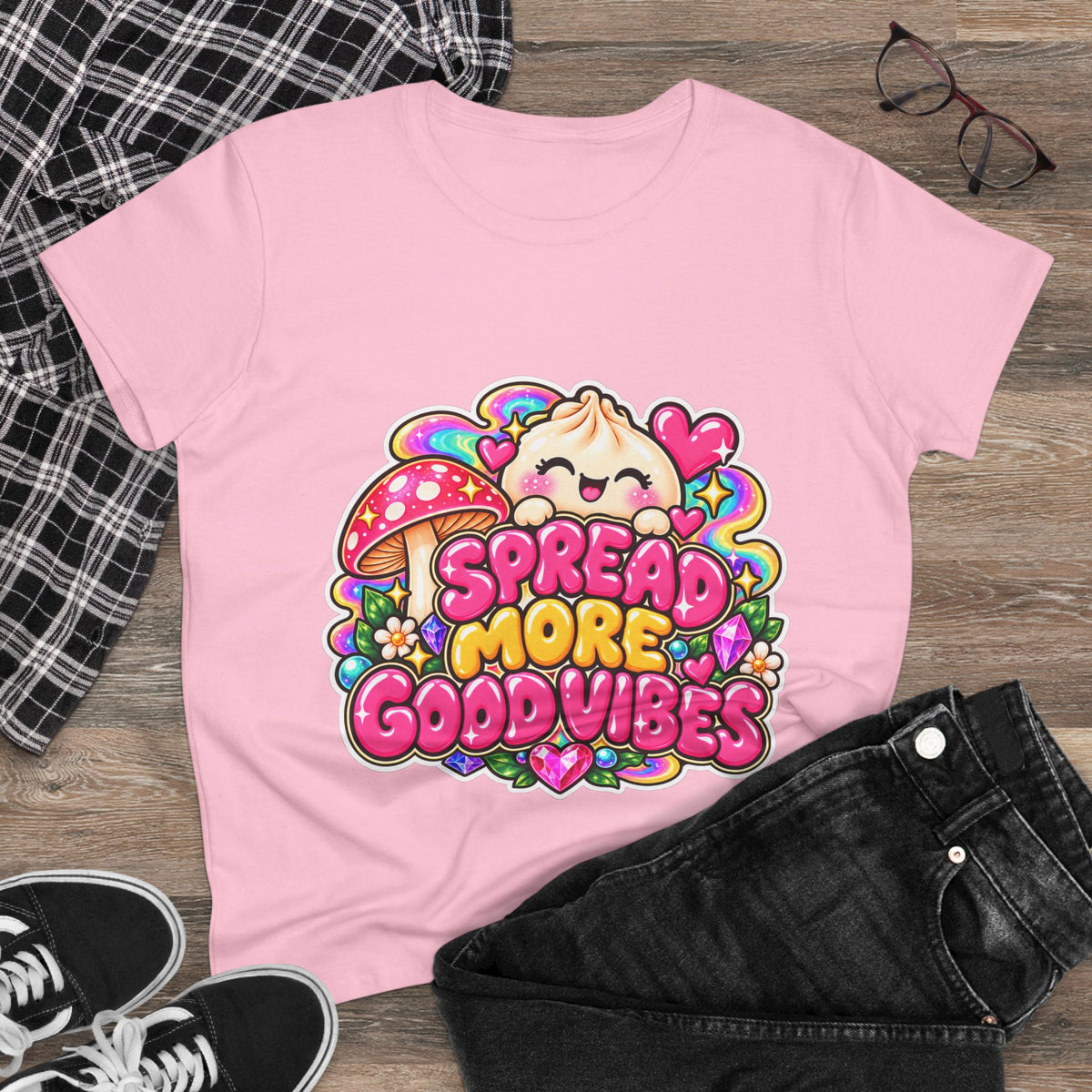 Good Vibes Tee — Cute Kawaii 'Spread More Good Vibes' Women's T-Shirt
