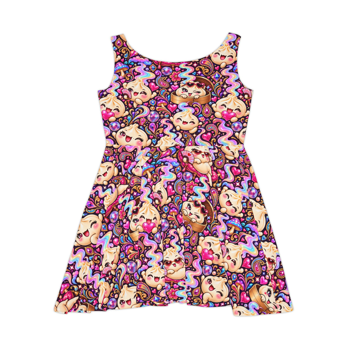 Wanton Dimsum Buns Kawaii Skater Dress — Psychedelic Dumpling Print