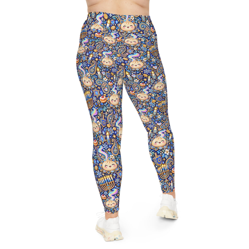 Eight Cozy Nights Plus Size Hanukkah Leggings — Dumpling & Dreidel Print