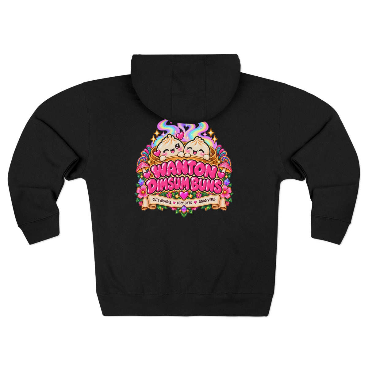 Dim Sum Buns Zip Hoodie — "Spread More Good Vibes" Cute Asian Food Graphic