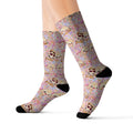 Cute Dumpling Pastel Pattern Sublimation Socks — Pink Floral Cozy Crew Socks