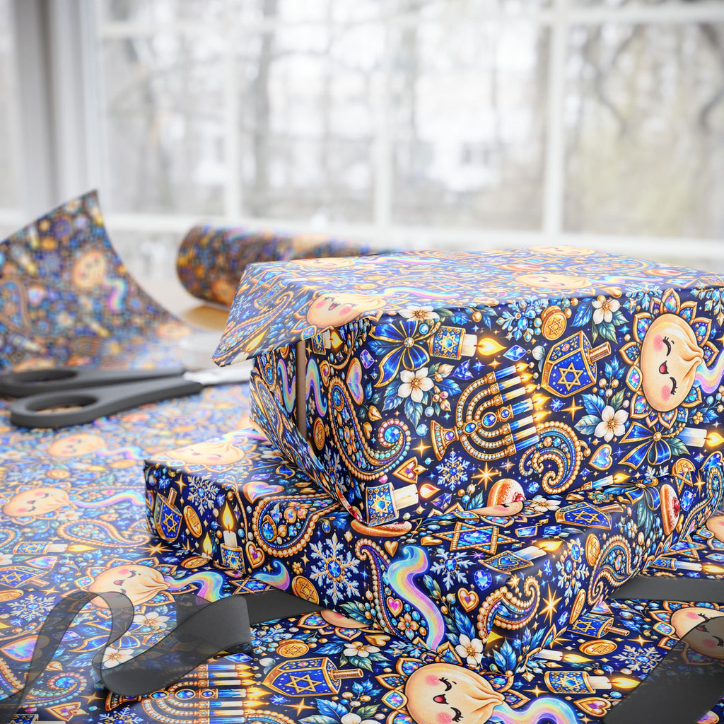 Eight Cozy Nights Hanukkah Wrapping Paper — Kawaii Dumpling Gift Wrap