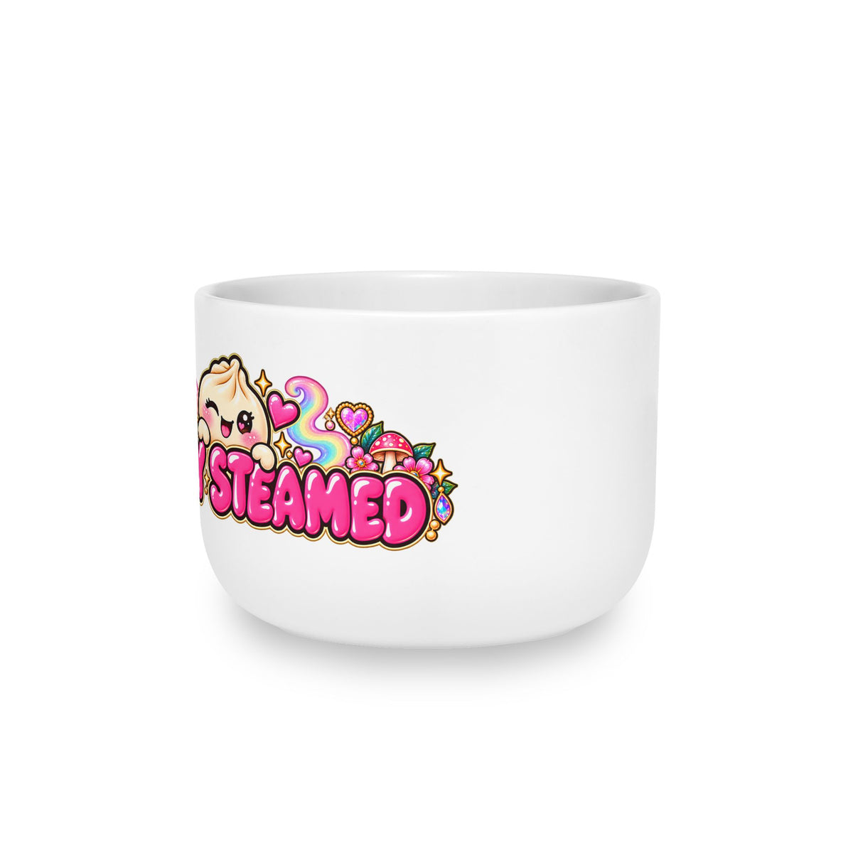Latte Mug — Cute Kawaii Dumpling “Freshly Steamed” 25oz Ceramic Coffee Cup