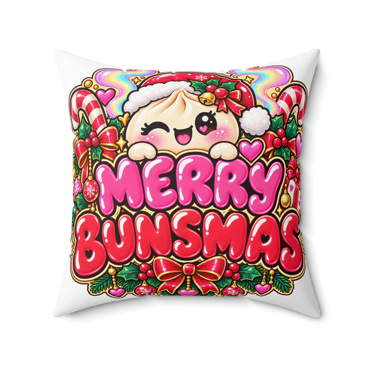 Merry Bunsmas Cute Kawaii Christmas Pillow