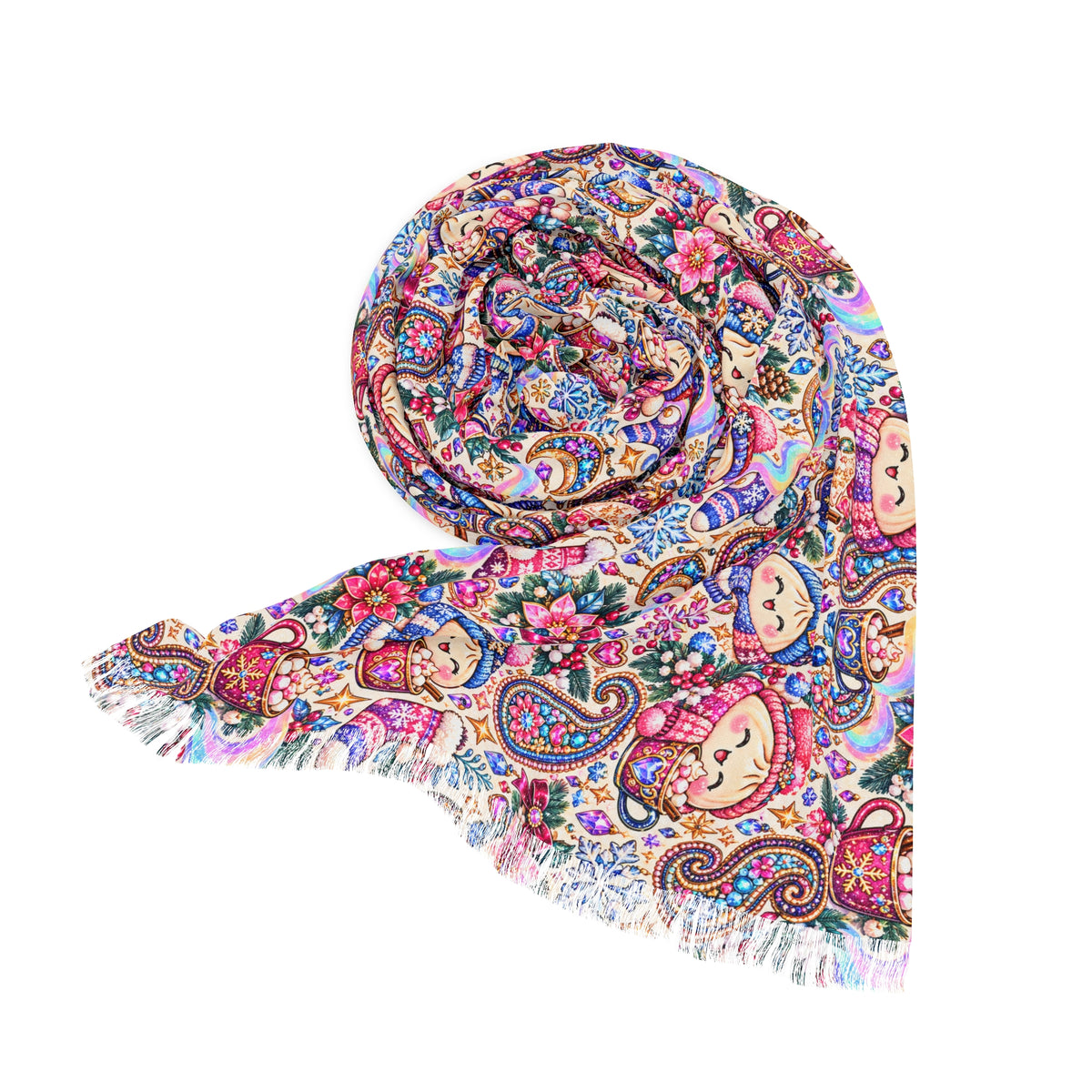 Floral Cozy Dumpling Light Scarf – Colorful Boho Patterned Wrap