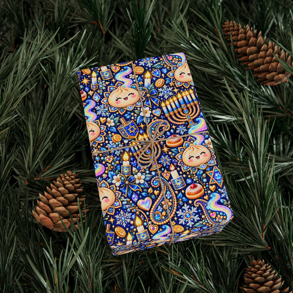 Eight Cozy Nights Hanukkah Wrapping Paper — Kawaii Dumpling Gift Wrap