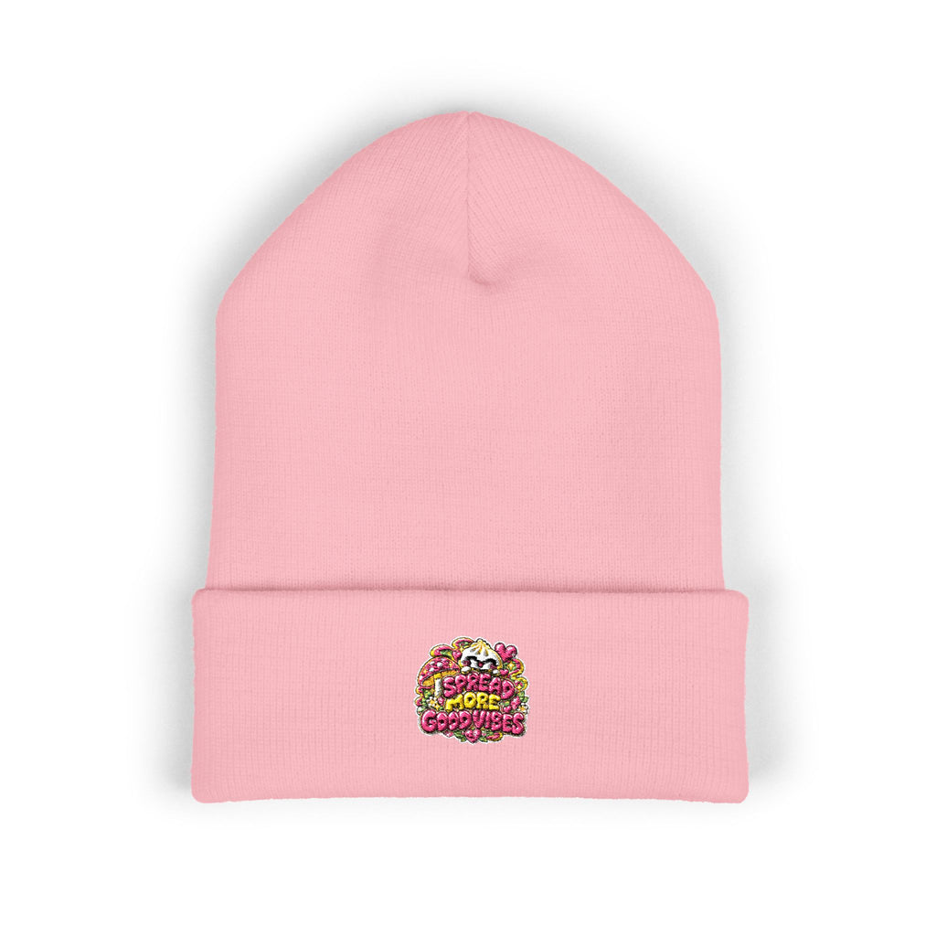 Embroidered Floral 'Love' Cuffed Beanie "Spread More Good Vibes"