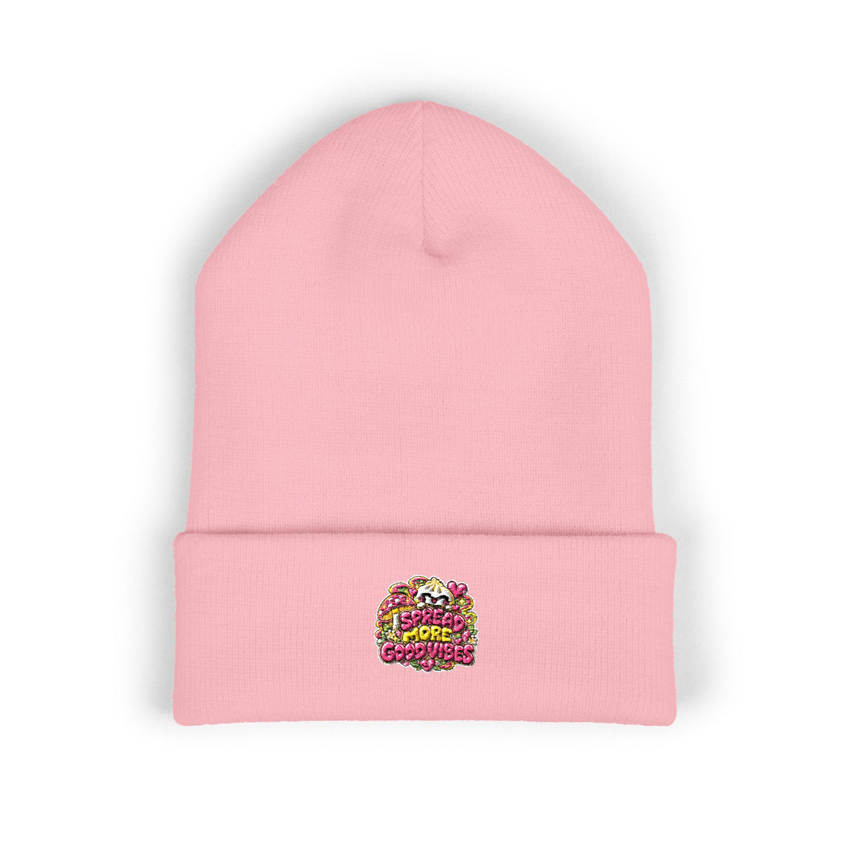 Embroidered Floral 'Love' Cuffed Beanie "Spread More Good Vibes"