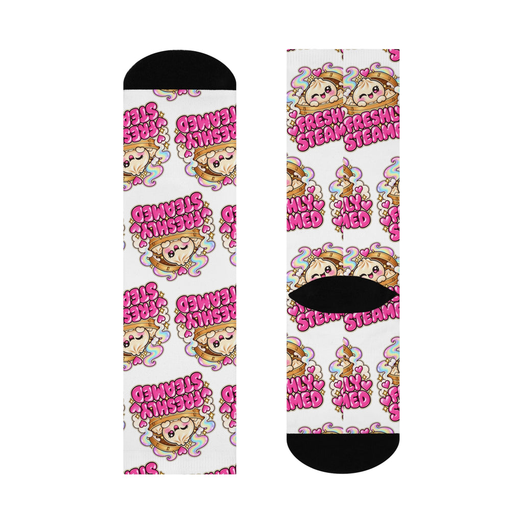 Cushioned Crew Socks — Cute ‘Freshly Steamed’ Cartoon Dumpling Pattern