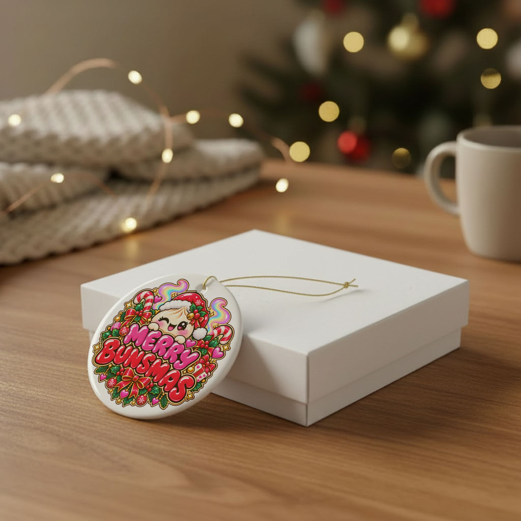 Merry Bunsmas Ceramic Ornament — Kawaii Dumpling Christmas Decor