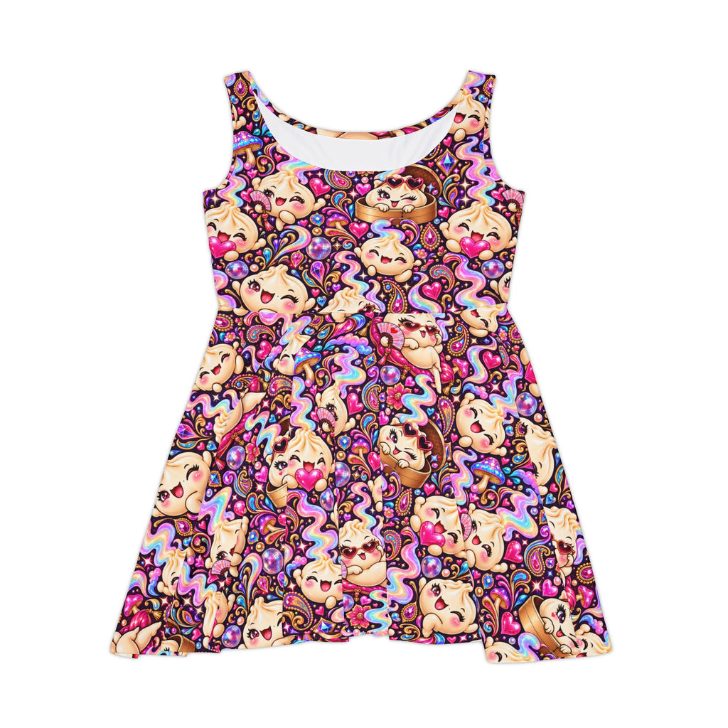 Wanton Dimsum Buns Kawaii Skater Dress — Psychedelic Dumpling Print